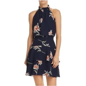 BB Dakota blue floral ruffle halter dress.